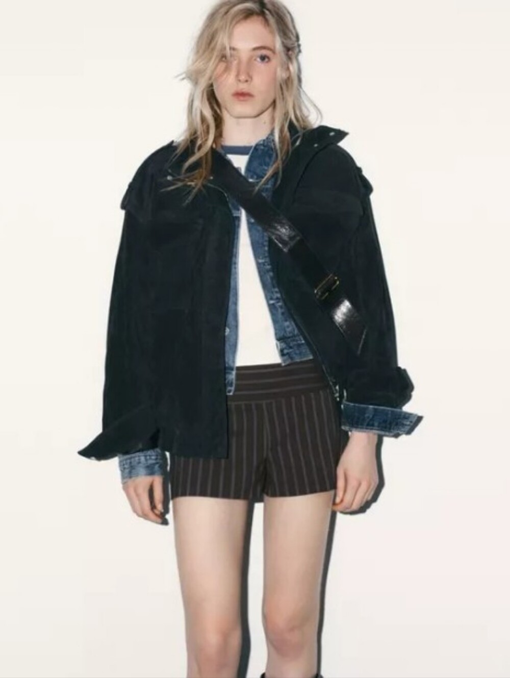 Zara Dark Blue 100% Leather Suede Bomber Jacket Sz-L